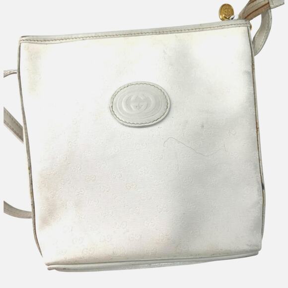 Vintage 80's Gucci White Bag Micro GG Logo Print Crossbody Purse Gold 1980's - Picture 3 of 15
